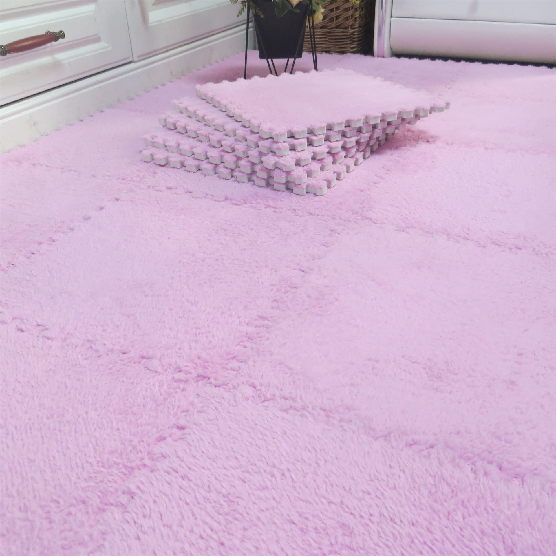 16pcs 0.6" Thickened Interlocking Tile Mats,Fluffy Shaggy Soft EVA Foam Area Rug