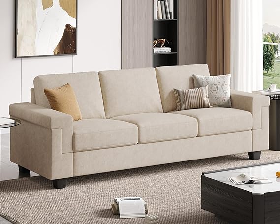 90” Sofa Couch, Deep Seat Sofa with Wide Armrests, Modern 3 Seater Sofa