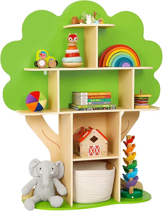 Tree Bookshelf for Kids Reading Nook, Corner Bookcase Toy Storage for Playroom