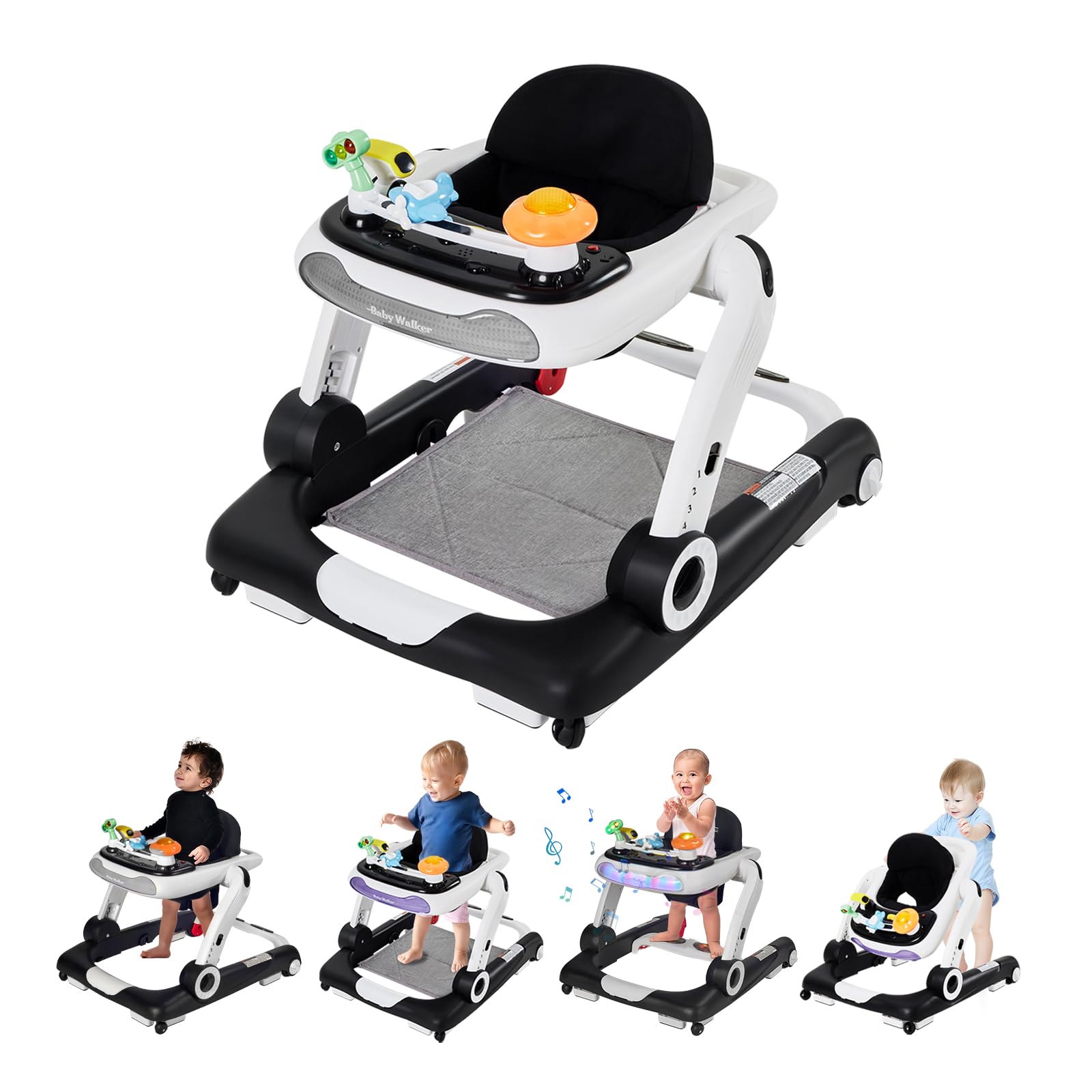 Walker with Wheels,5-in-1 Baby Activity Center with Removable Toys and Music