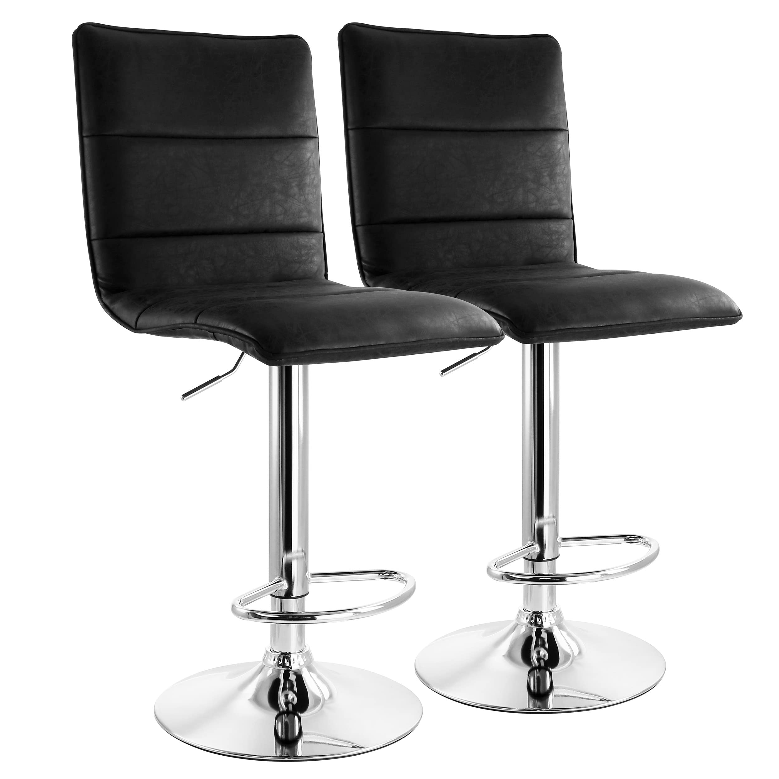 Vintage Faux Leather Adjustable Bar Stool in Gry with Chrome Base, Black
