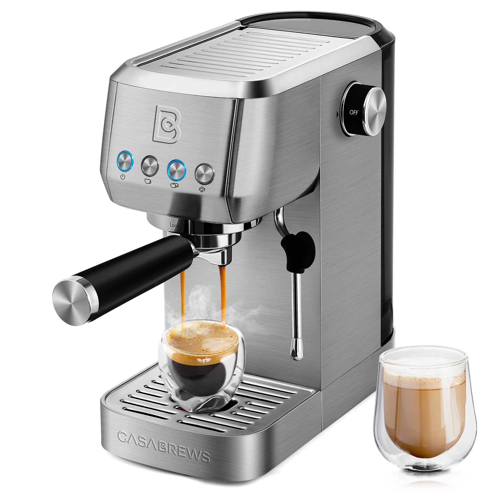 Espresso Machine 20 Bar, Stainless Steel Coffee Maker with Milk Frother Steam