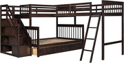 Twin Over Full L-Shaped Triple Bunk Bed for Kids