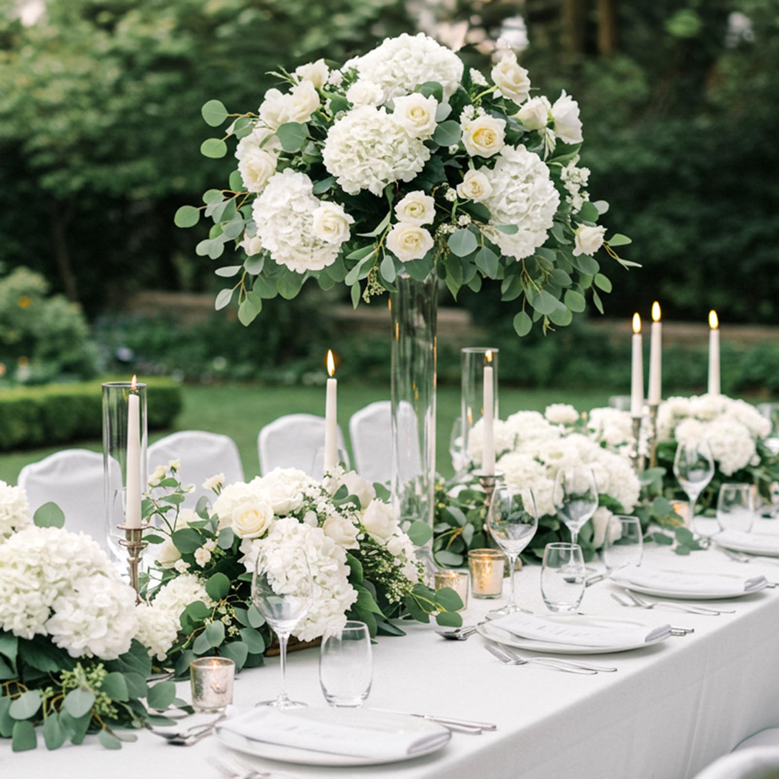 404PCS Hydrangea Artificial Flowers, Silk Artificial Flowers Heads with Stems, Ivory