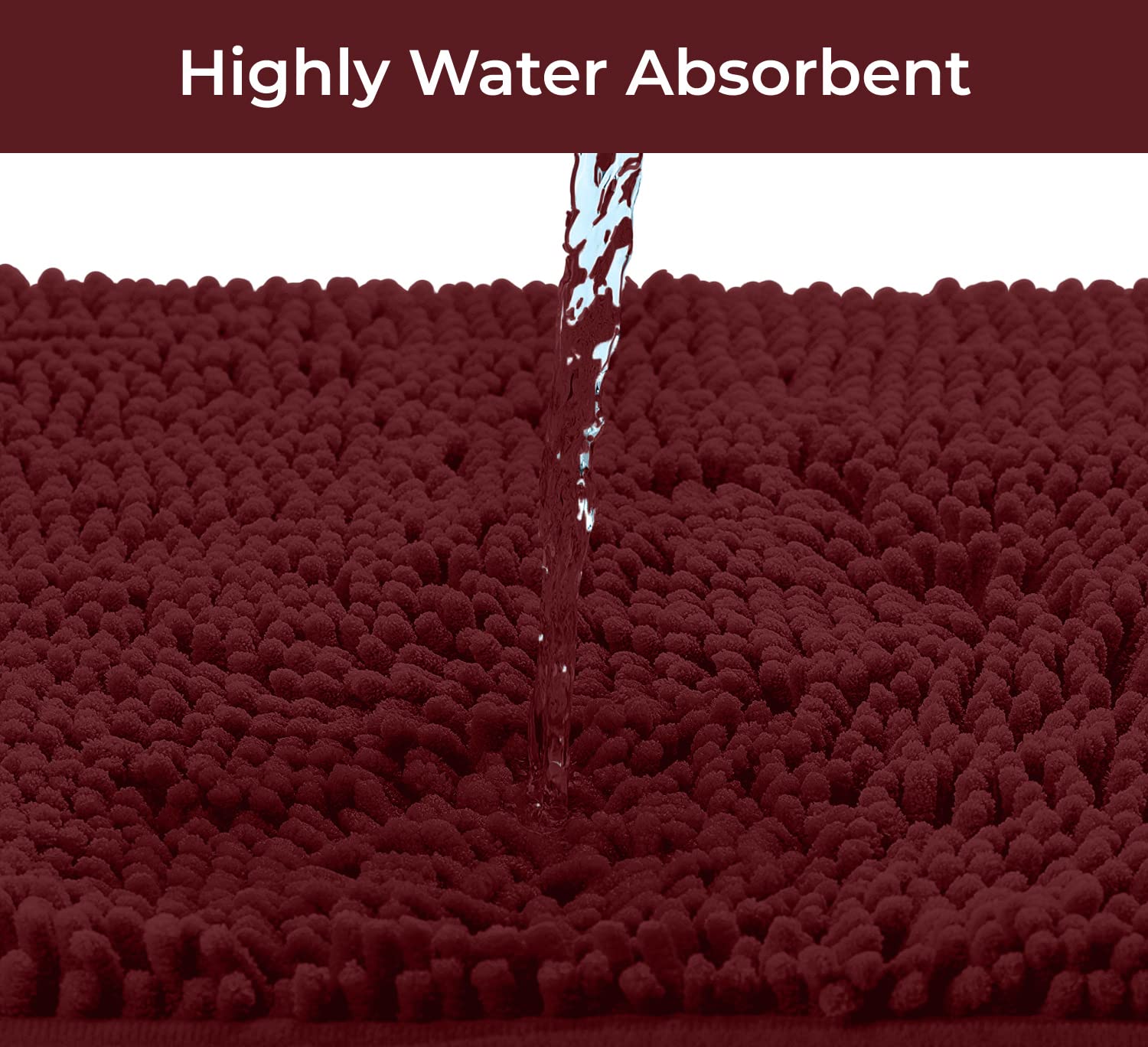 LuxUrux 4-Piece Bathroom Rug Set - Soft Chenille Mats, Non-Slip Toilet Mat & Lid Cover for Comfort & Style (20x20 U, 16x24, 20x30 & 19x19 inches, Burgundy)