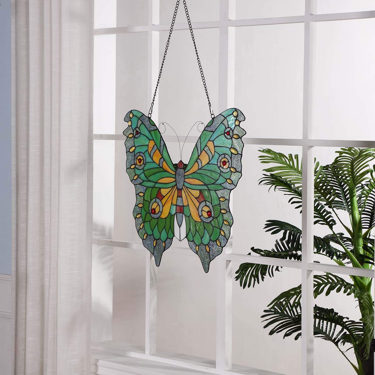 16 Inch Round Stained Glass Window Hanging Panel Tiffany Style Ornament