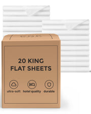 Bulk Case Pack of 20 King Size White Flat Sheets – Soft, Wrinkle-Free Bed Sheets