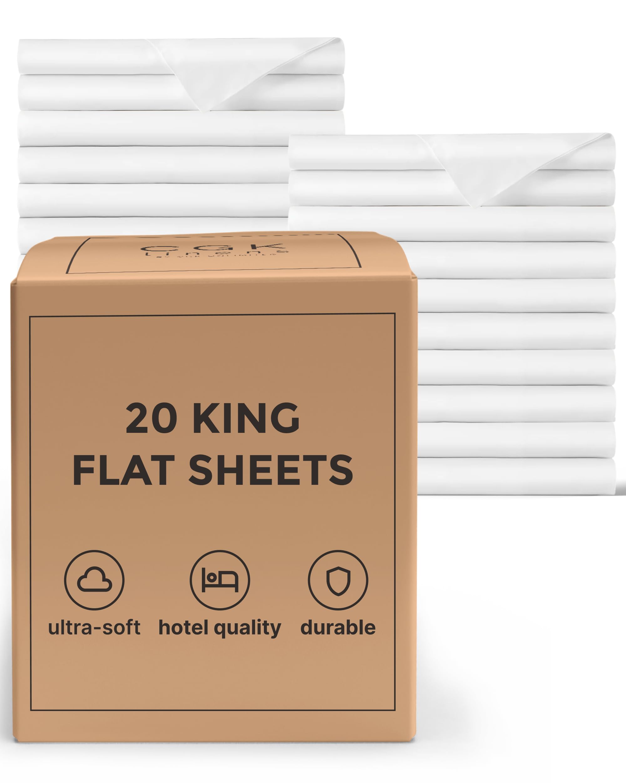 Bulk Case Pack of 20 King Size White Flat Sheets – Soft, Wrinkle-Free Bed Sheets