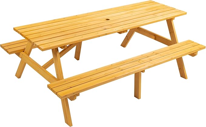Picnic Table with Bench for 6-8 Person Outdoor Wooden Rectangle Table for Backyard