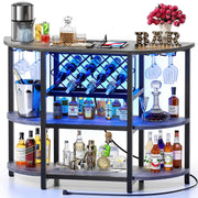 Bar Cart Bar Table with Power Outlet, LED Home Bar Cabinet for Liquor