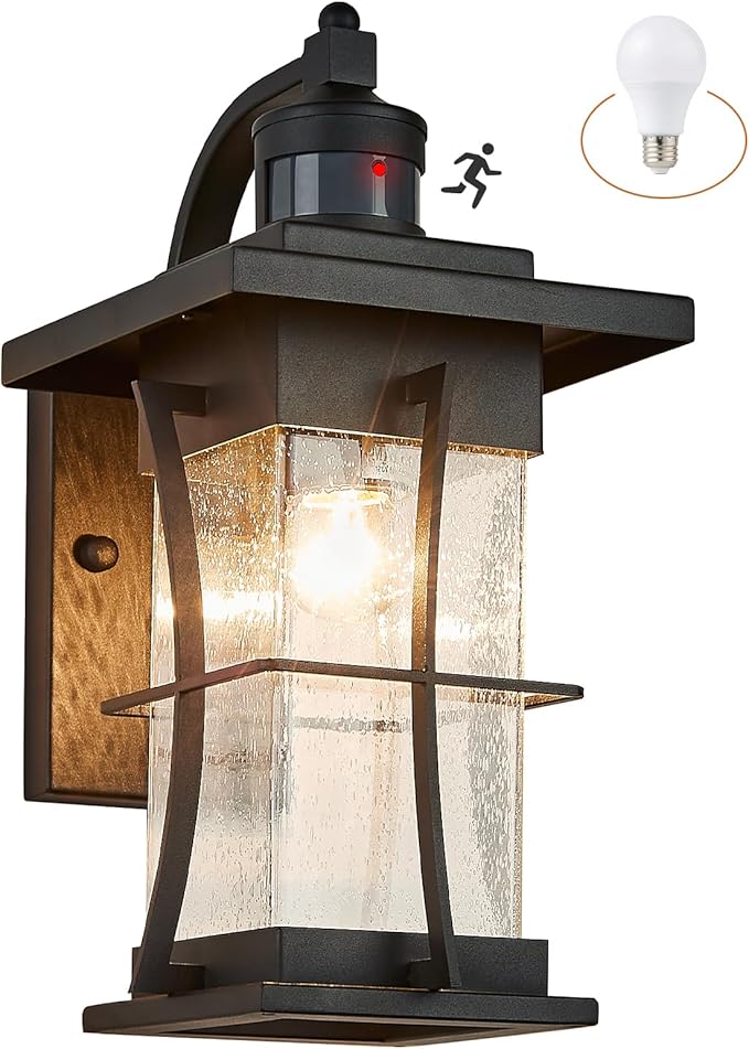 Bronze Outdoor Light Sconces Wall Mount Matte Brown Outdoor Wall Lamp Large Exterior Porch Wall Lantern with Seeded Glass 15" Outside Lights for House, Front Door, Patio, Backyard