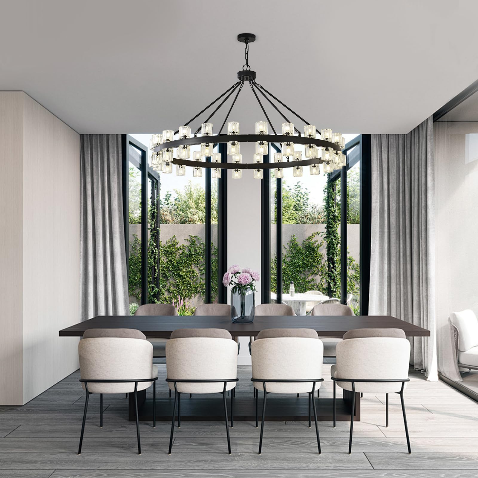 Black Wagon Wheel Chandelier, 48inch Large Crystal Chandeliers for High Ceiling