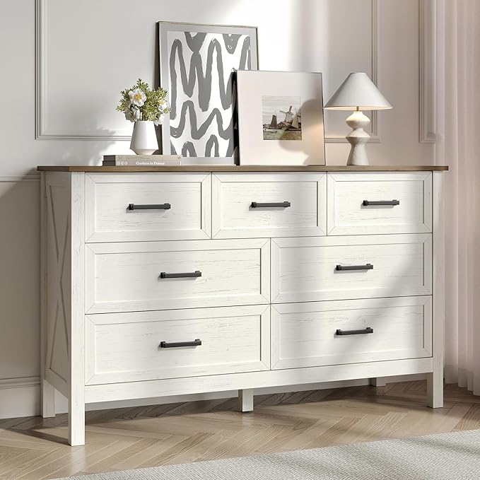 Farmhouse 6 Drawers Dresser for Bedroom, Modern Dresser