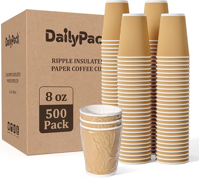 500 Pack 12 oz Paper Coffee Cups, Ripple Insulated Paper Cups