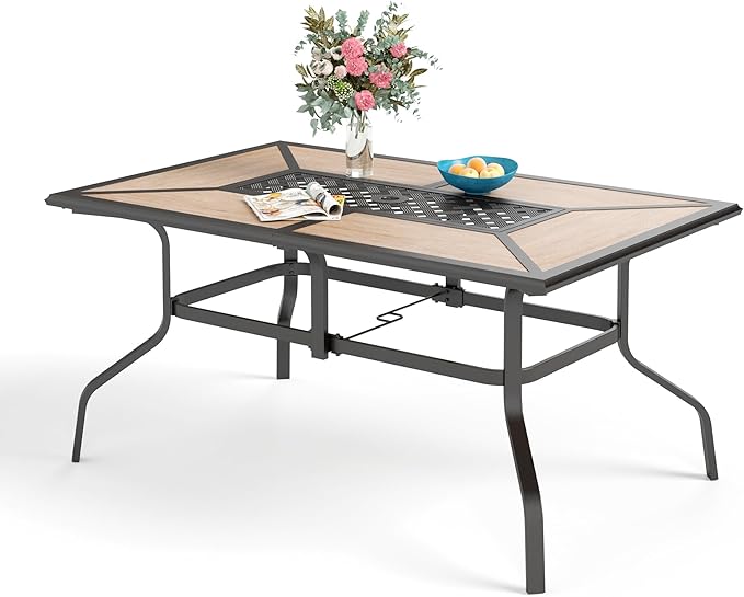 Black Expandable Patio Dining Tables Metal Outdoor Table for 6-8 Person