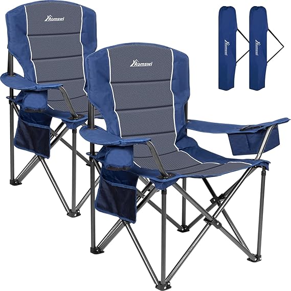 Oversized Camping Chairs,Heavy Duty Support 500 LBS,Padded Back & Arm Sport Chairs