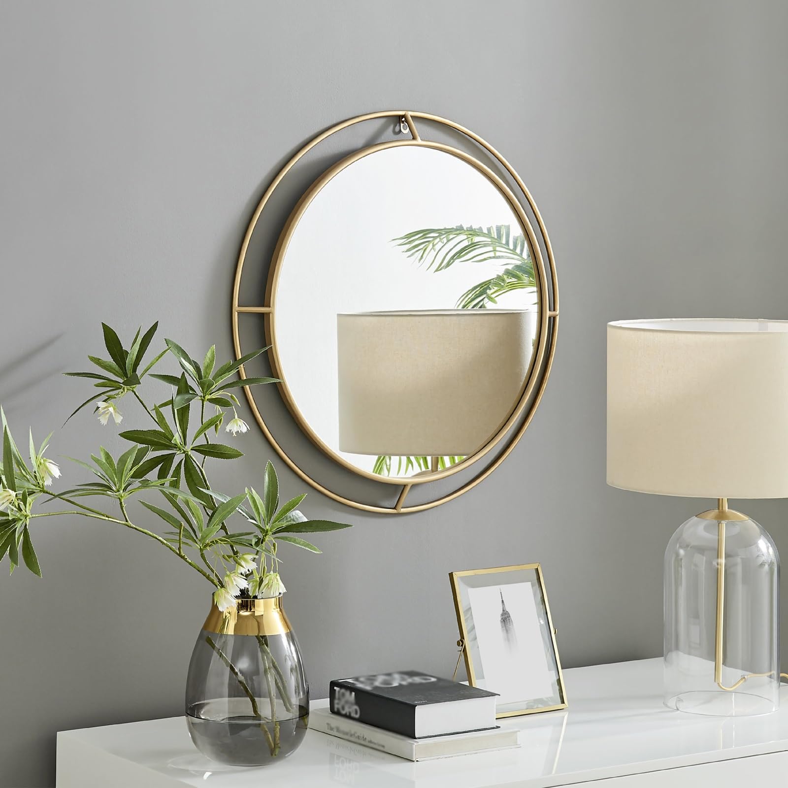 24in Round Bathroom Vanity Mirror Wall Decorative Mirror with Circle Ring Metal Frame(Gold)