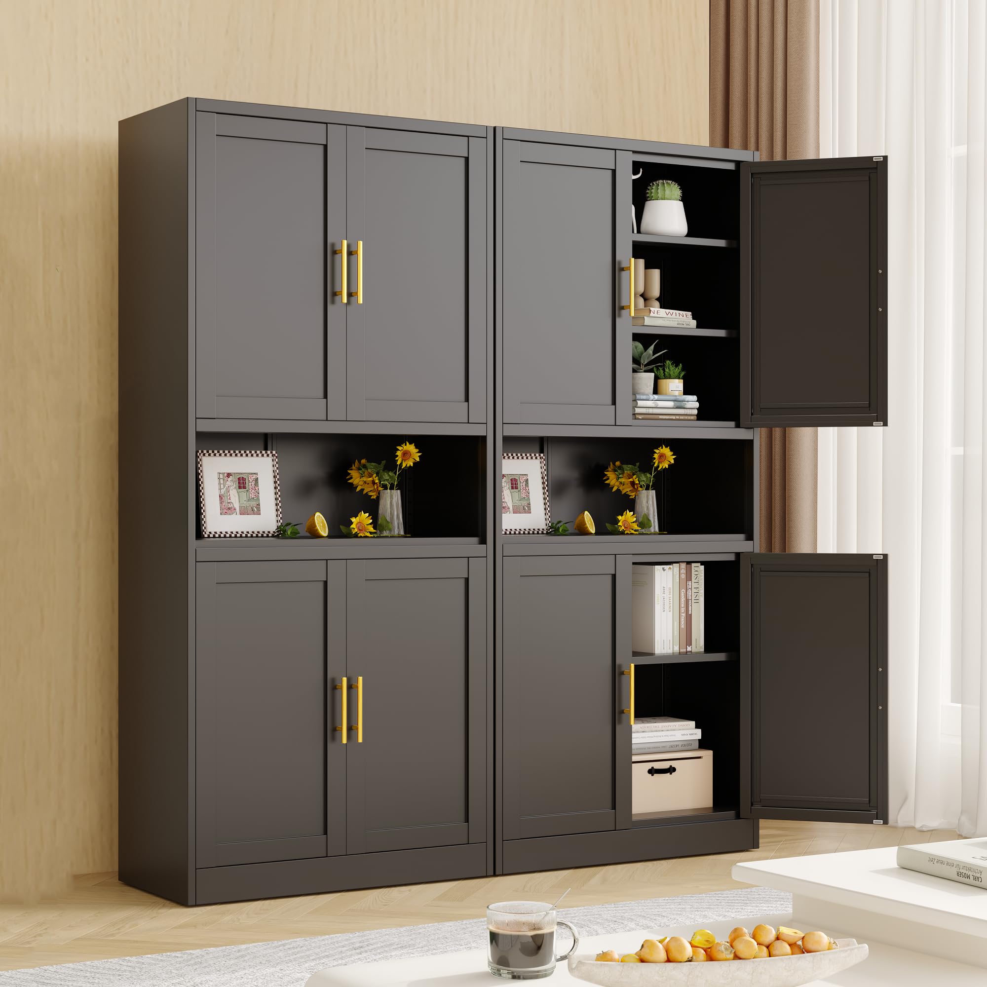 61”H Metal Kitchen Pantry Storage Cabinet，Freestanding Tall Storage Cabinets