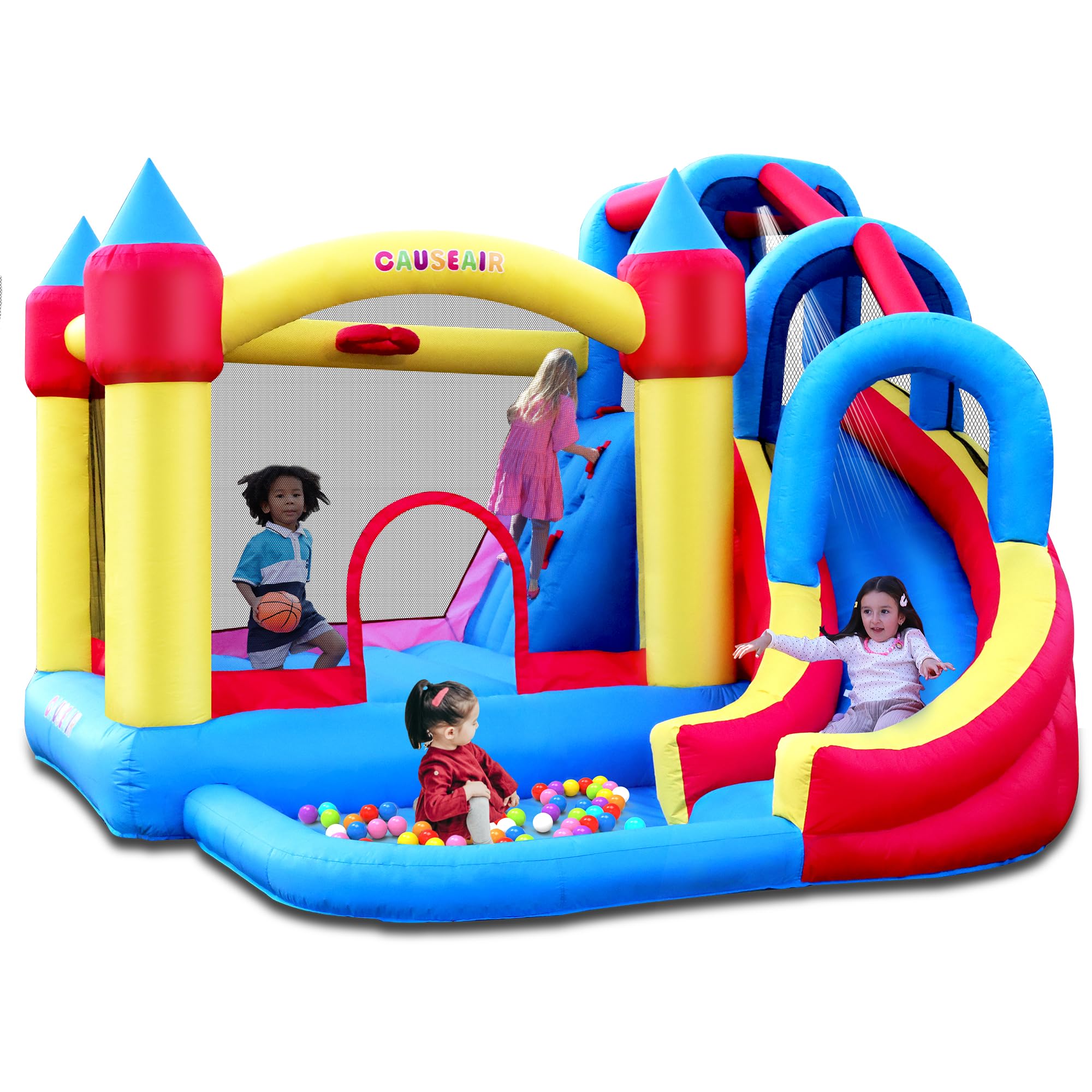 Giant Inflatable Bounce House with Water Slide,Wet & Dry Use,Basketball Hoop