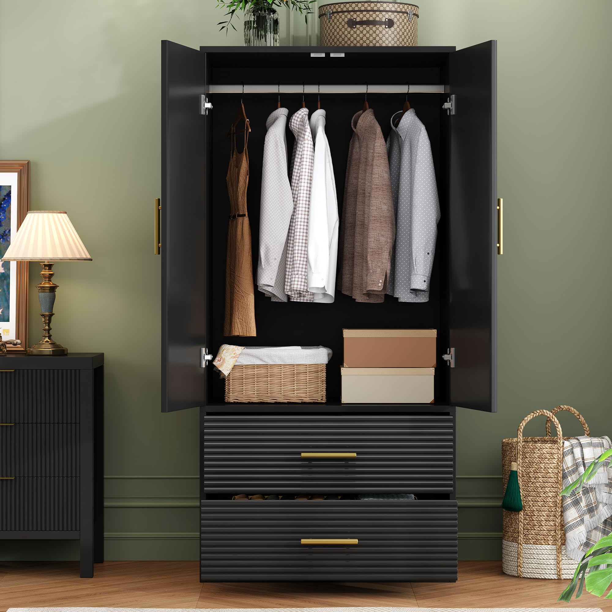 Armoire Wardrobe Closet with 2-Door, Freestanding Armoire Storage