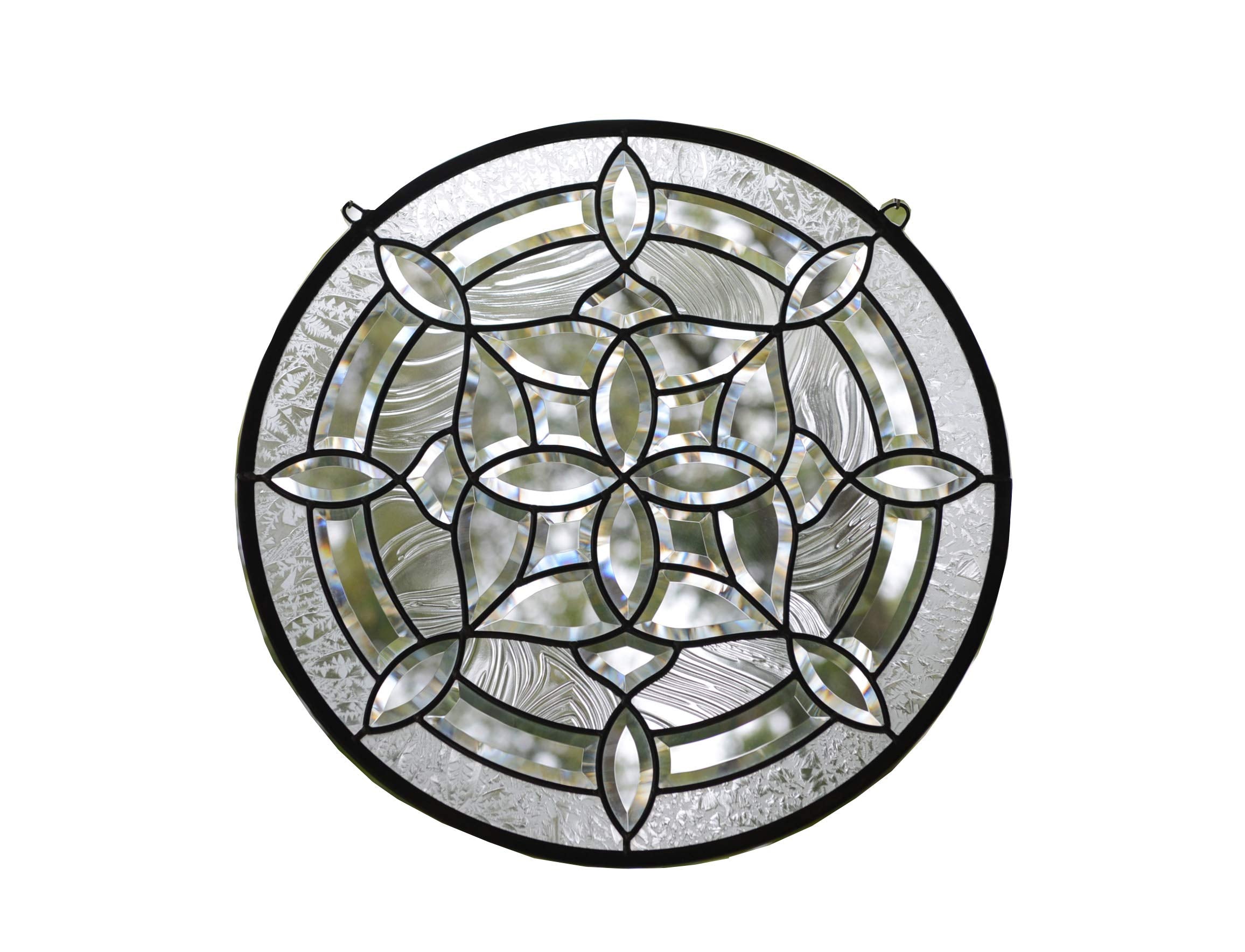 21" Dia All Clear Hanging Stained Glass Beveled Window Panel