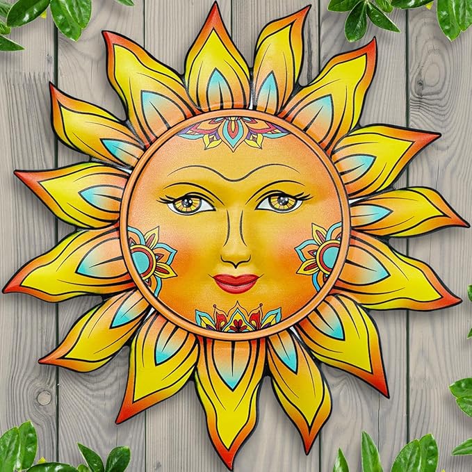 Metal Sun Flower Wall Decor,13inches Sun Wall Art Hanging Decoration for Indoor