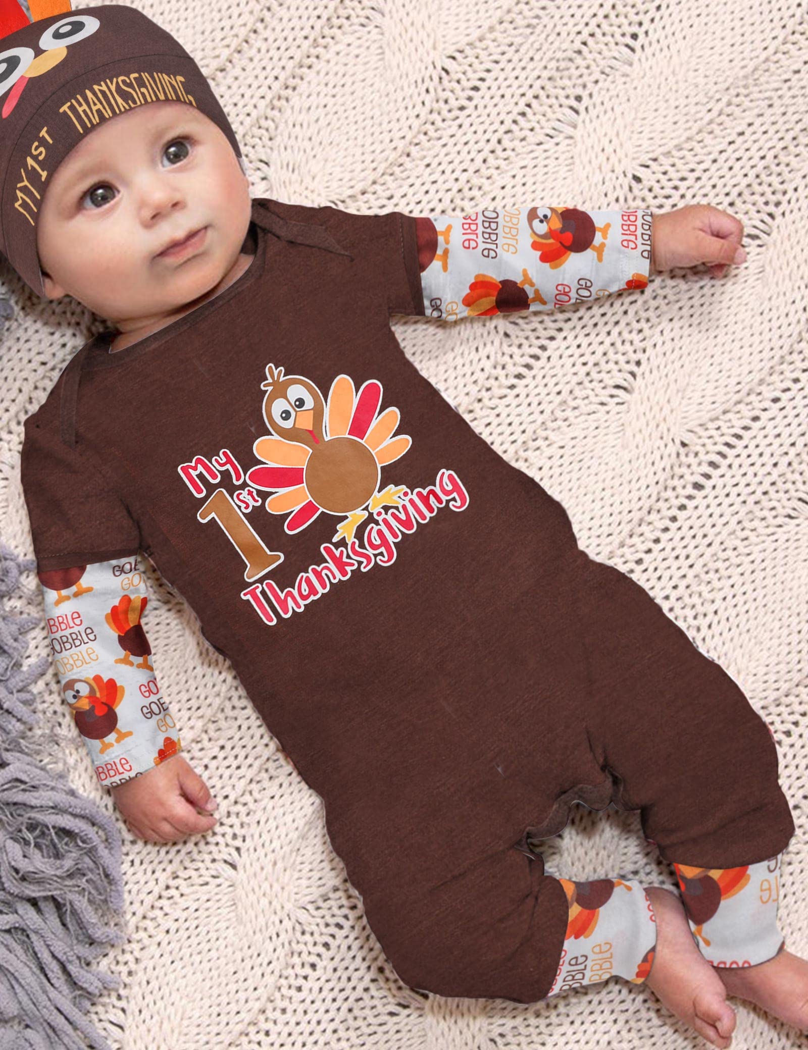 My First Thanksgiving Baby Boy Outfit Turkey One Piece Romper Long Sleeve Onesie