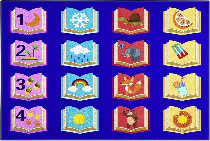 Educational Classroom Rug 7'5"x13' Colorful Book Seating Carpet