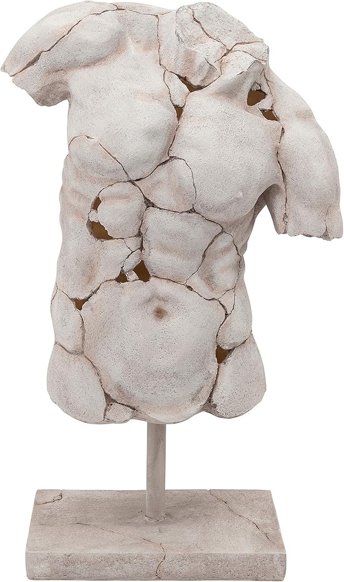 Modern Cracked Male Torso Sculpture Resin Statue with Textured Black Finish Artistic