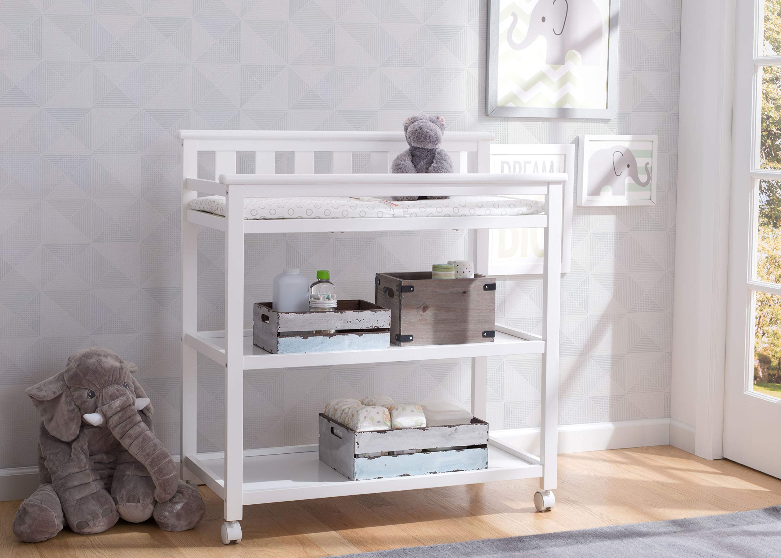 Flat Top Changing Table with Wheels and Changing Pad - Greenguard Gold Certified