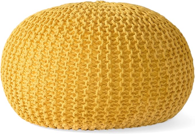 Nahunta Knitted Round Pouf - Cotton - Brown,Ottomans and Poufs