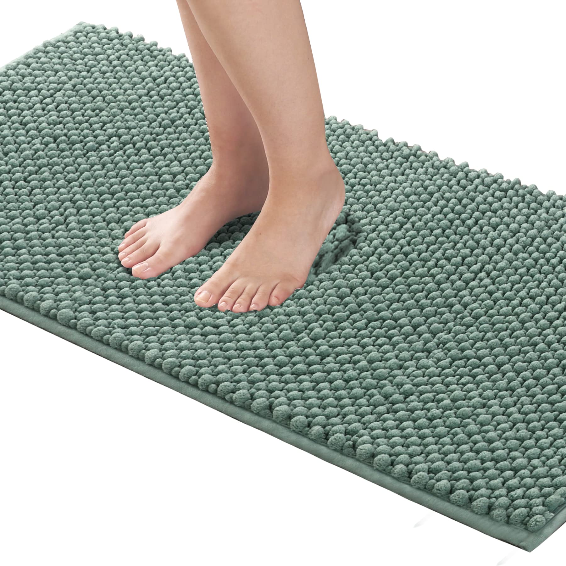 Turquoize Chenille Bath Mat for Bathroom - Non Slip Shaggy Floor Mat for Soft, Absorbent, Thick, Foam backed, 47 x 20 inches, Aqua