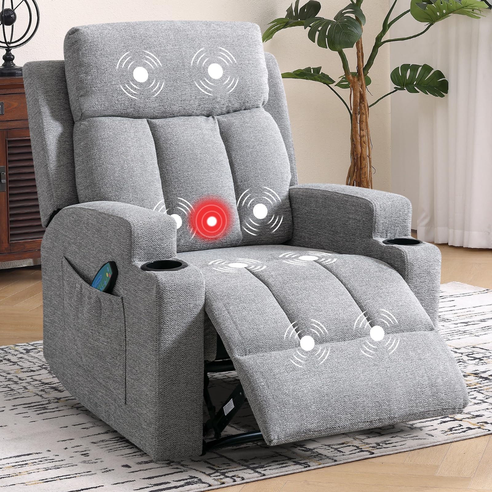 Manual Recliner Chair with Massage and Heat Ergonomic Overstuffed