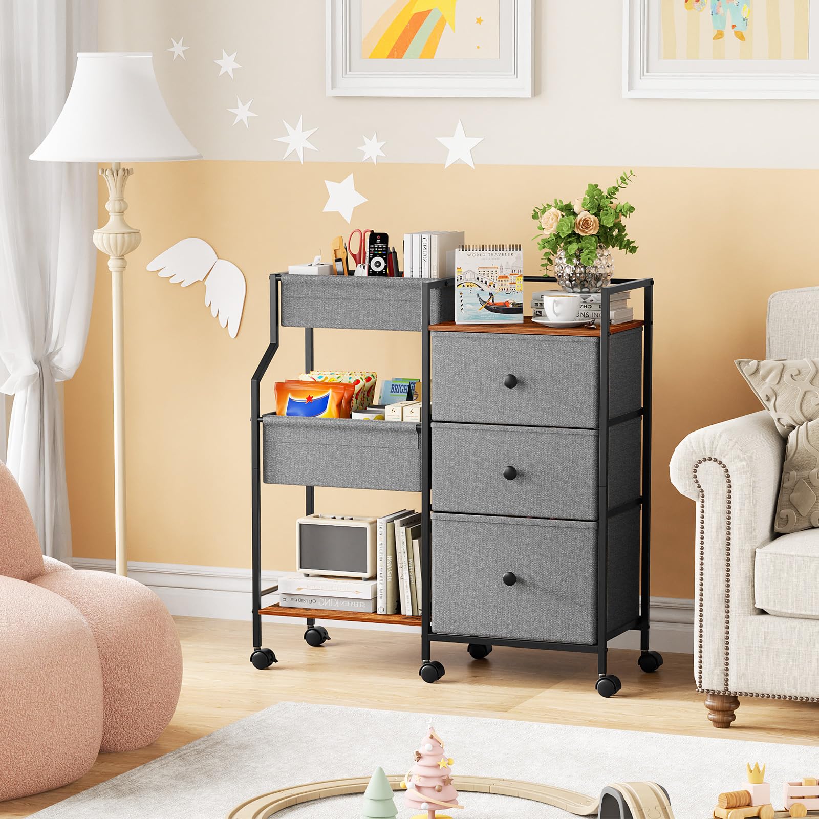 Baby Diaper Caddy Organizer and Storage - 3 Tier Rolling Cart with Dividers and Drawers