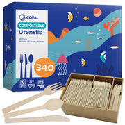 Light Brown 100% Compostable Silverware Set 340 Pieces - Heavy Duty 160 Forks