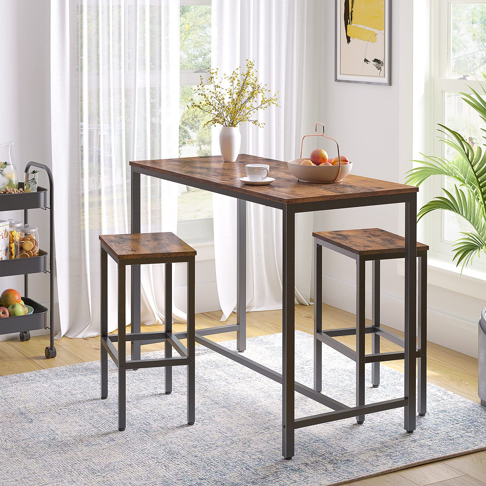 Bar Table, Rectangular Pub Table, 47.2” Counter Height Bar Table