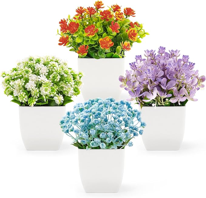 4 Pack Fake Plants Mini Artificial Greenery Potted Plants for Home Decor Indoor Office