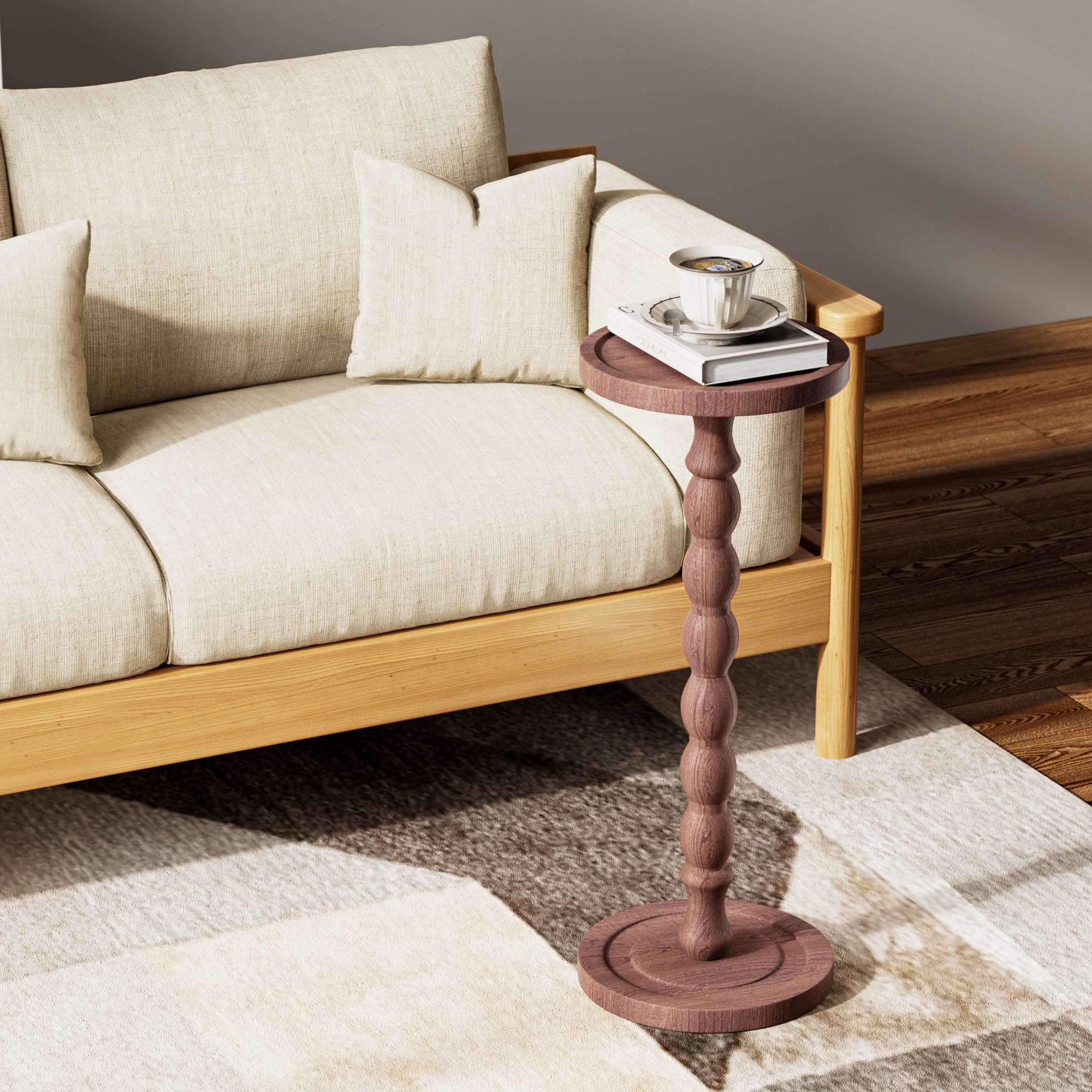 Solid Wood Drink Table, Rubber Wood‌ Small Round Side Table,living room