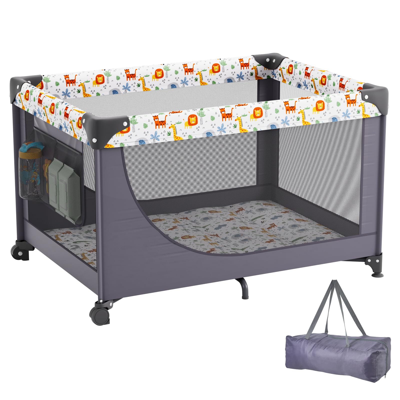 Baby Travel Crib and Play Yard, Folding Baby Playpen with Soft Mattress Pad,