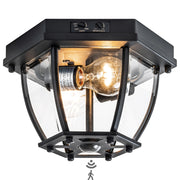 Motion Sensor Flush Mount Ceiling Light Fixture, 2-Light Outdoor Porch Lights Ceiling