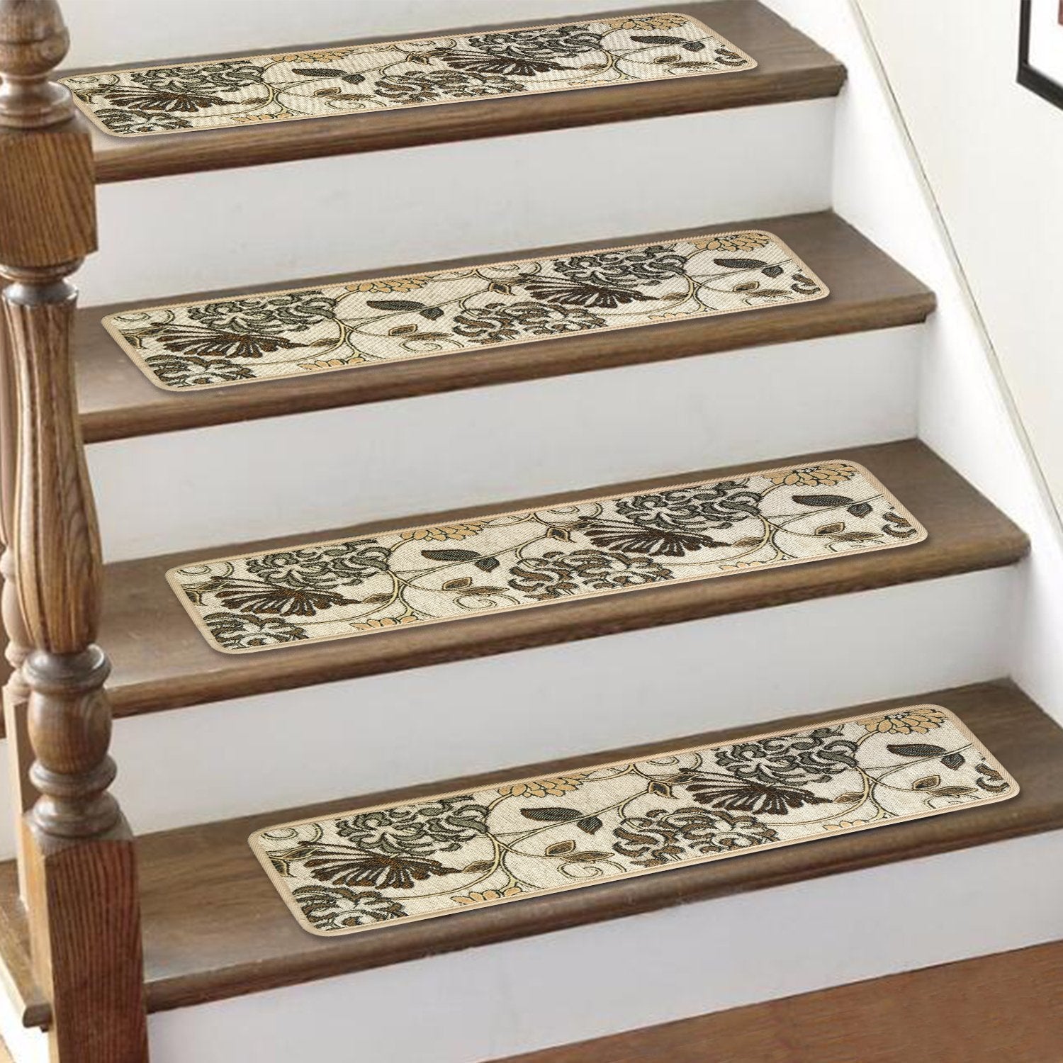Non-Slip Stair Treads Carpet with Skid Resistant Backing, Blended Jacquard Craft Step