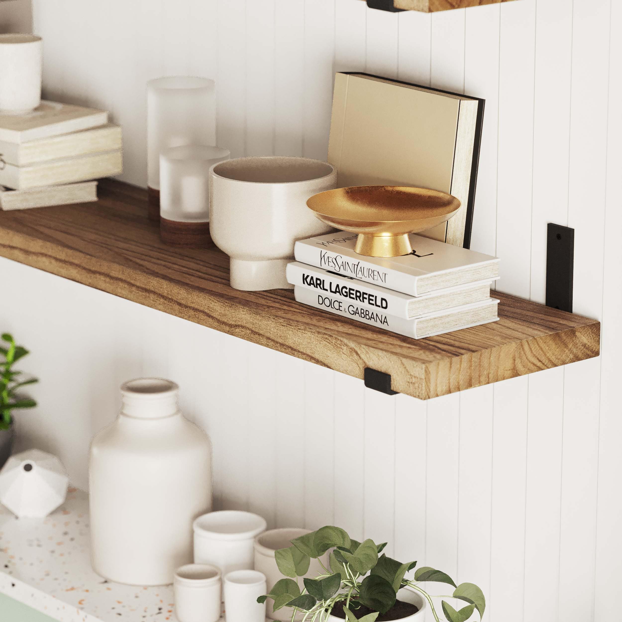 Forte 54" x 11.25" Wooden Book Shelves, Shelf for Wall Decor, Large Floating Shelves