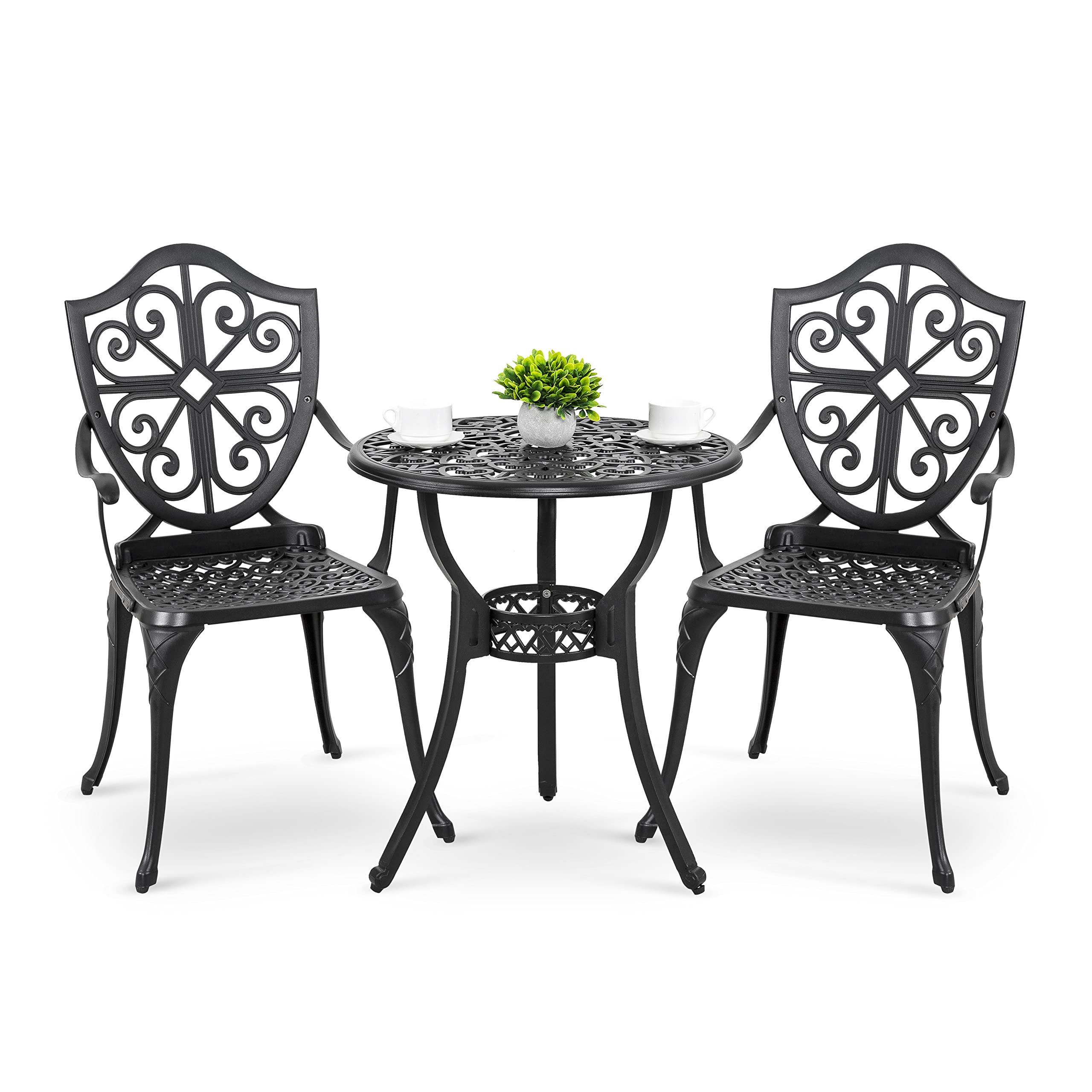 Bistro Set 3 Piece Outdoor, Cast Aluminum Patio Bistro Sets with Umbrella Hole