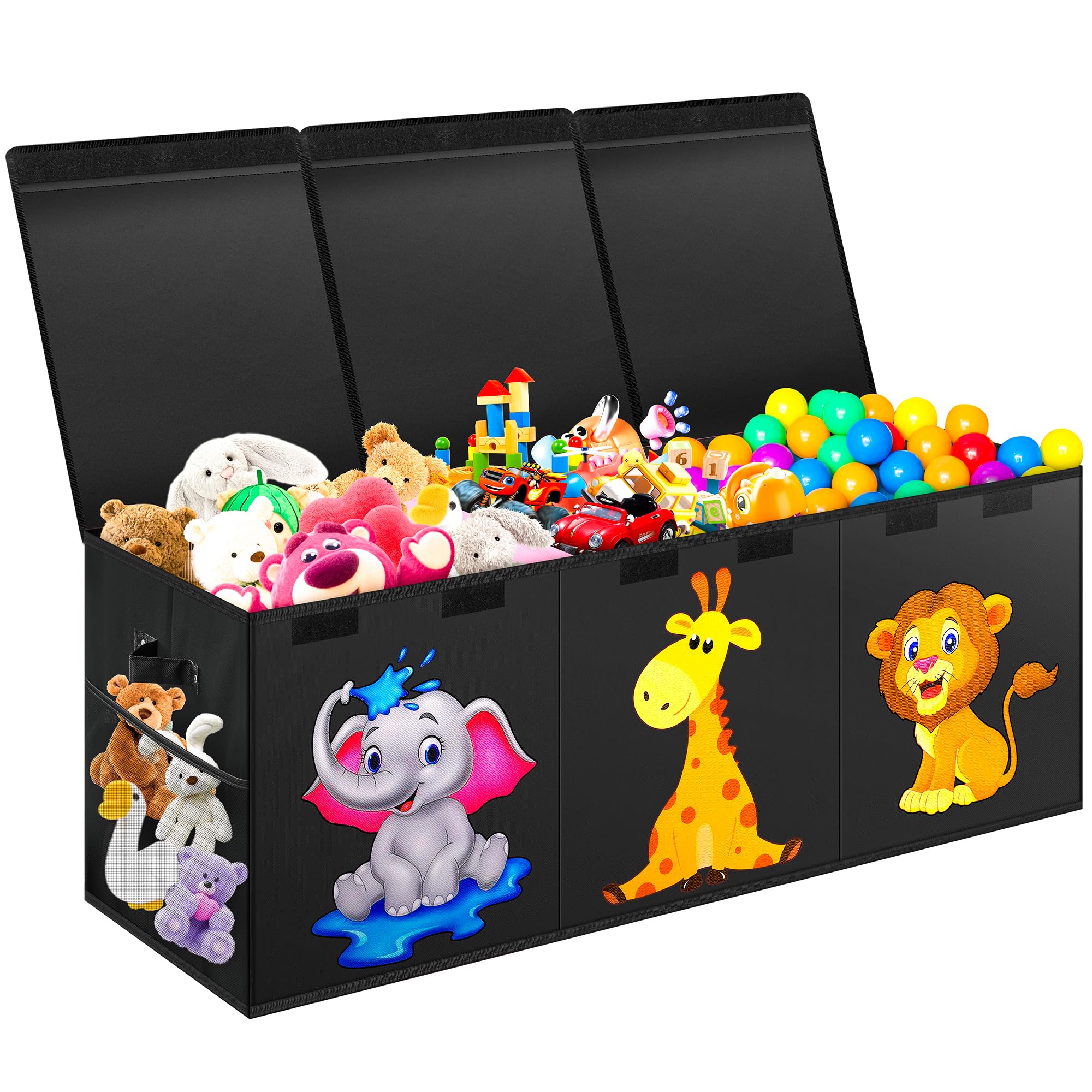 Extra Large Toy Box, Collapsible Storage Organizer with Lids, Cute Animals Toybox