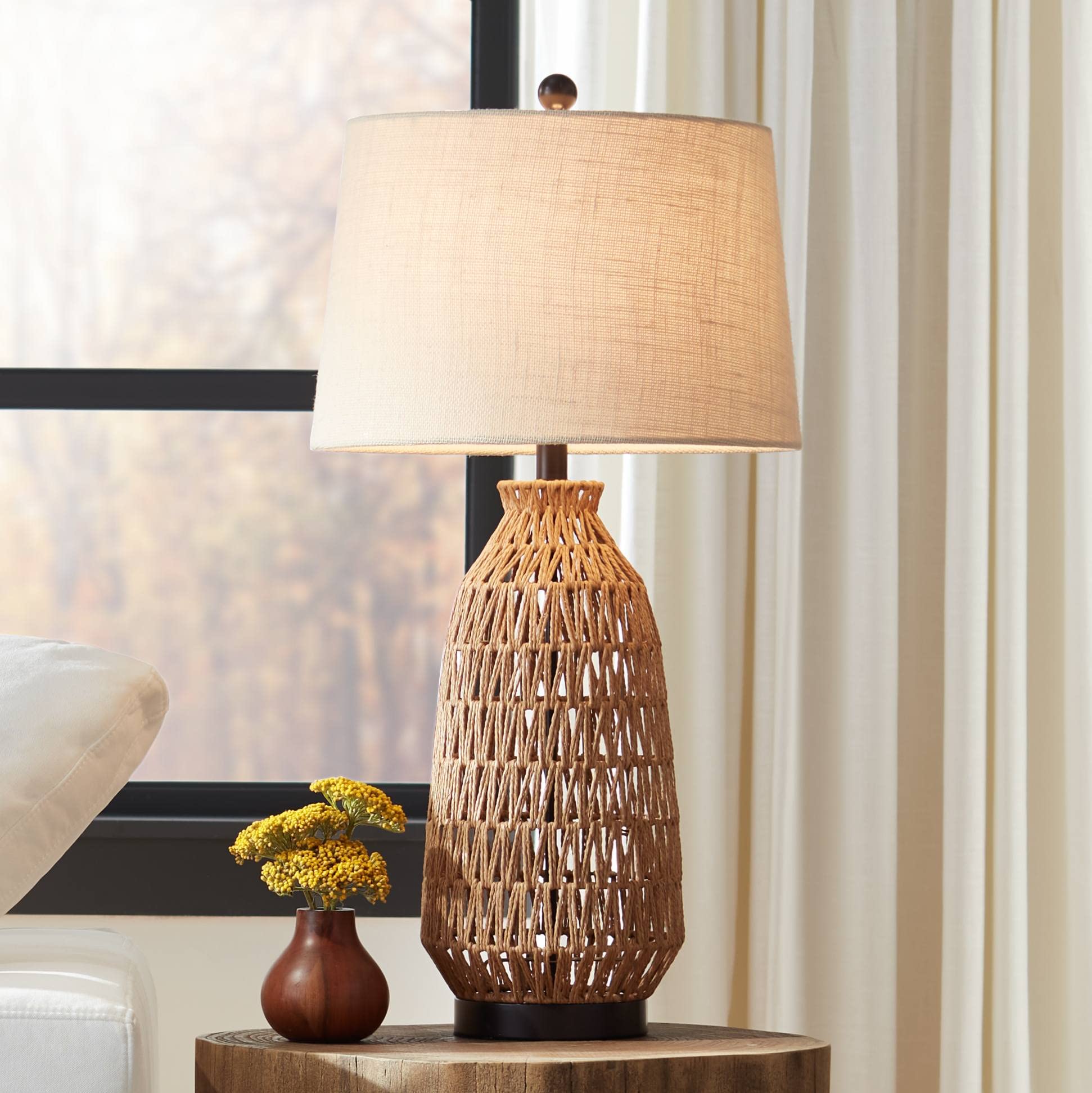 Carlos Coastal Cottage Modern Table Lamp 29" Tall Natural Rattan Wicker Bronze