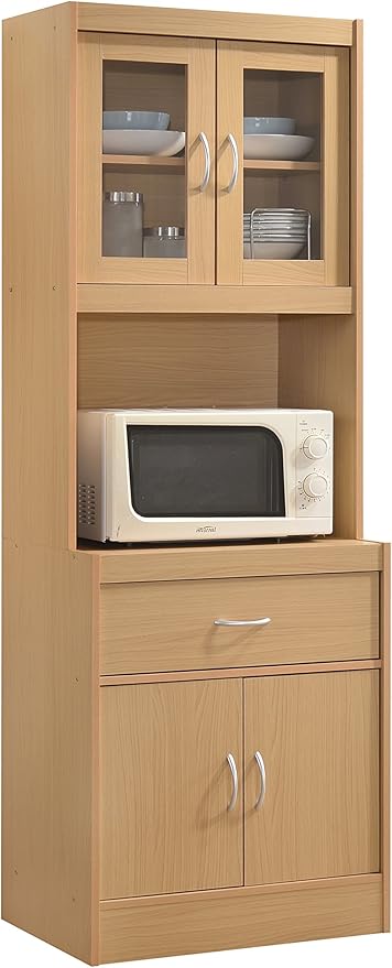 Long Standing Kitchen Cabinet with Top and Bottom Enclosed Cabinet Space