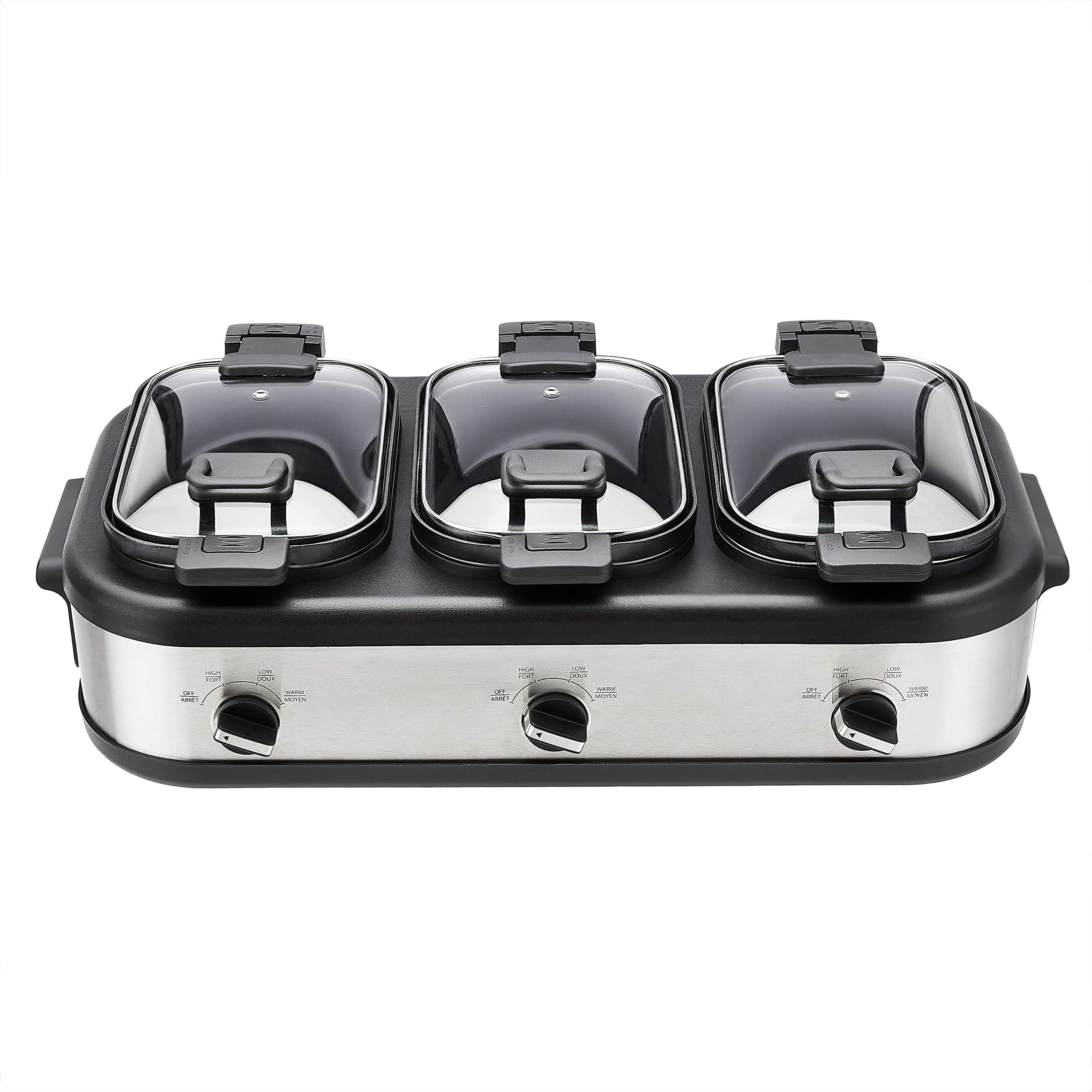 Stainless Steel 3 x 2.5 Quarts Triple Slow Cooker, Brushed Stainless
