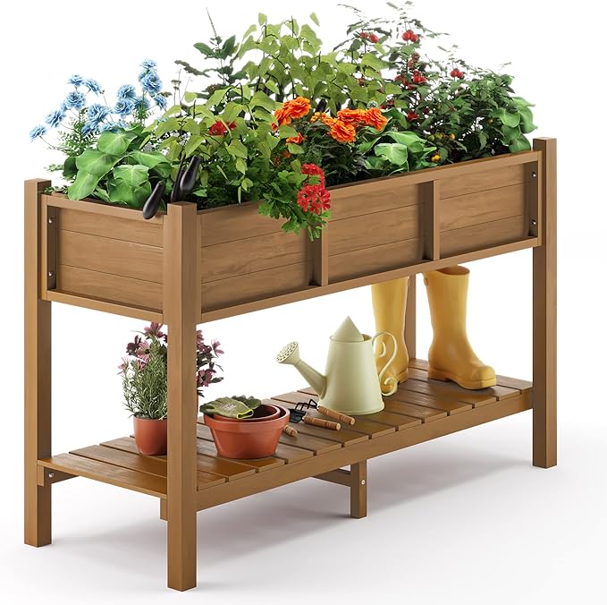 Raised Garden Bed with Tools, 47*18*29 in, Poly Elevated Planter Box