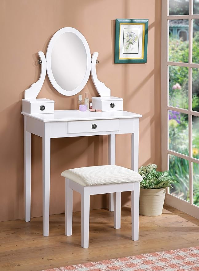 Moniys Wood Moniya Makeup Vanity Table and Stool Set, Purple