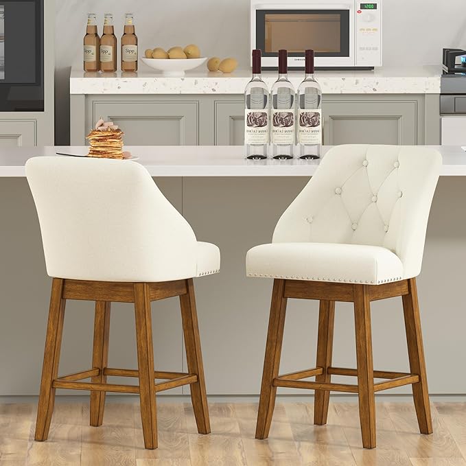 30" Bar Height Swivel Bar Stools with Tufted Backs, Upholstered Barstool